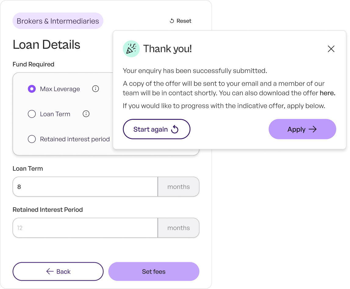 The Lendhub Quick Calculator returning an indicative offer from a few loan inputs.
